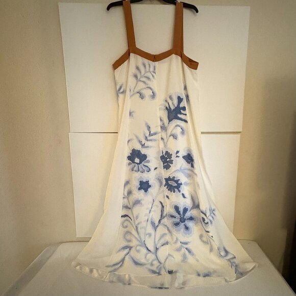 LOFT Dresses & Skirts - Loft Strappy Maxi Dress – Floral Whisper White & Blue w/Tan Straps Size 12